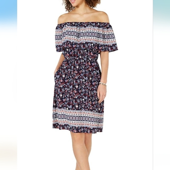 Style & Co. Dresses & Skirts - Style & Co. Womens Off-The-Shoulder Printed Dress Navy Floral XL NWT